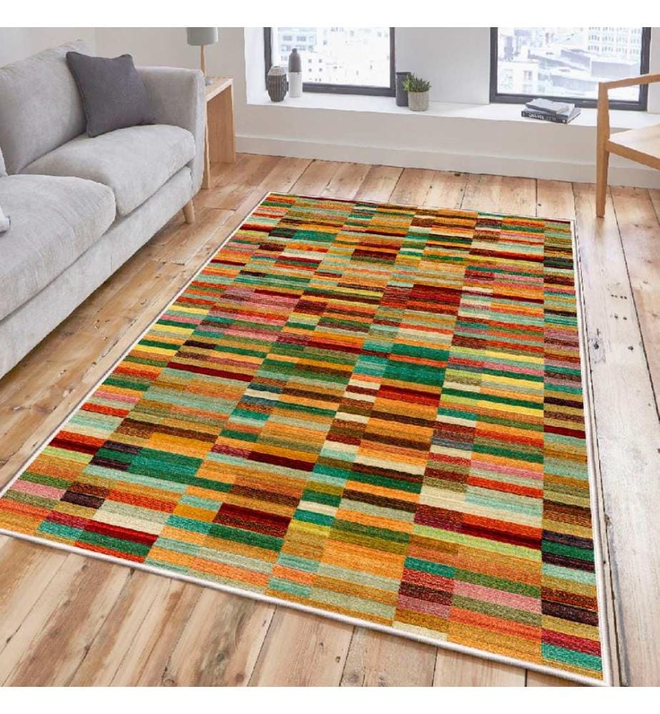 Teppich, Orange, Gelb, Kamel, Rot, Braun, 100% Baumwolle, 60 x 100 cm