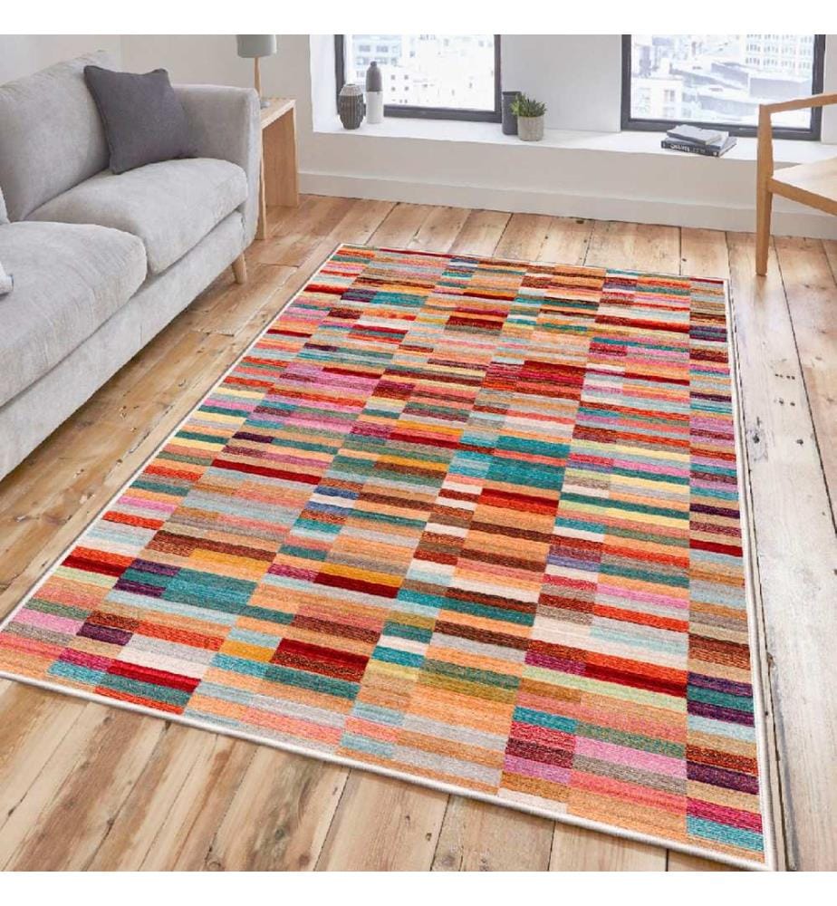 Teppich, Rosa, Blau, Kamel, Gelb, Kamel, Rot, Braun, 100% Baumwolle, 80 x 50 cm