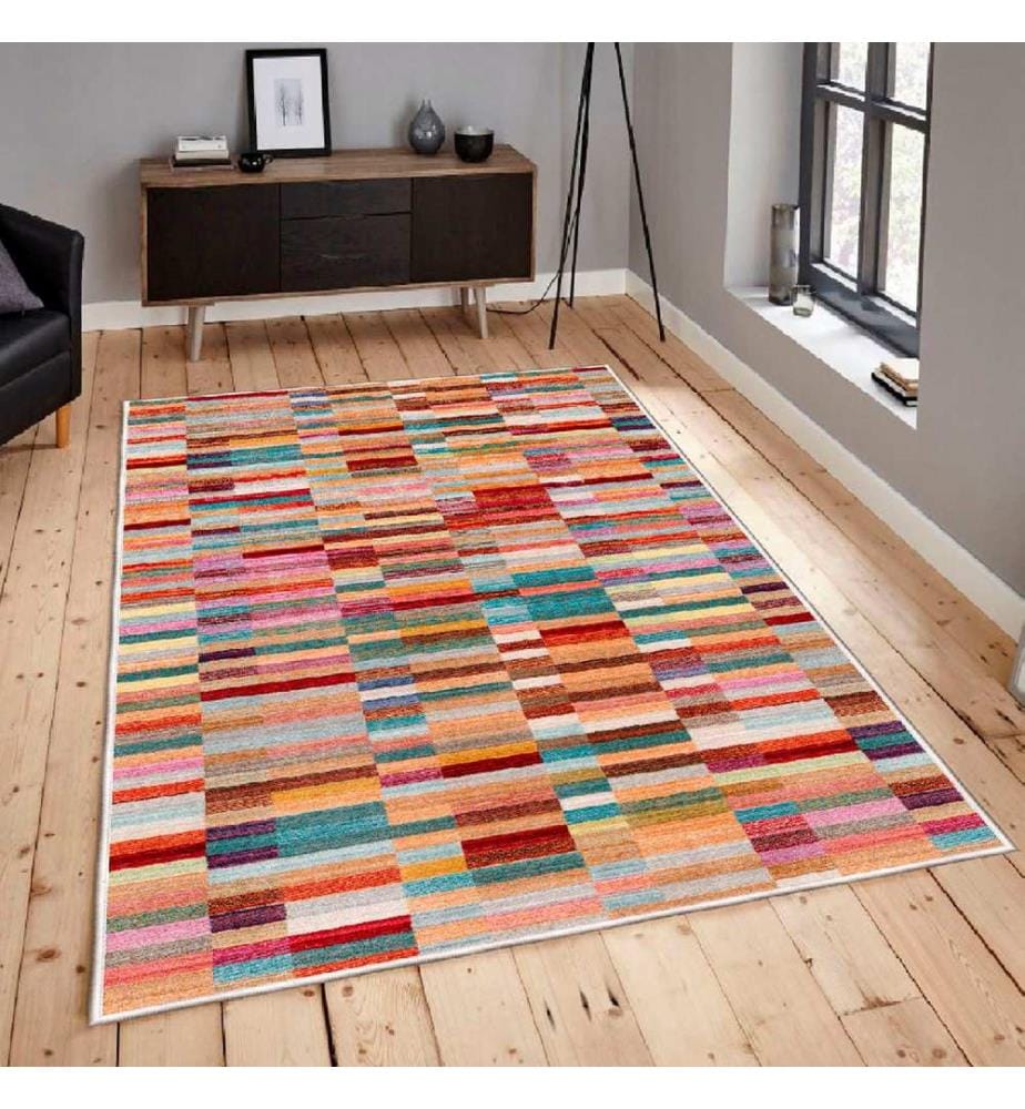 Teppich, Rosa, Blau, Kamel, Gelb, Braun, 100% Baumwolle, 60 x 100 cm