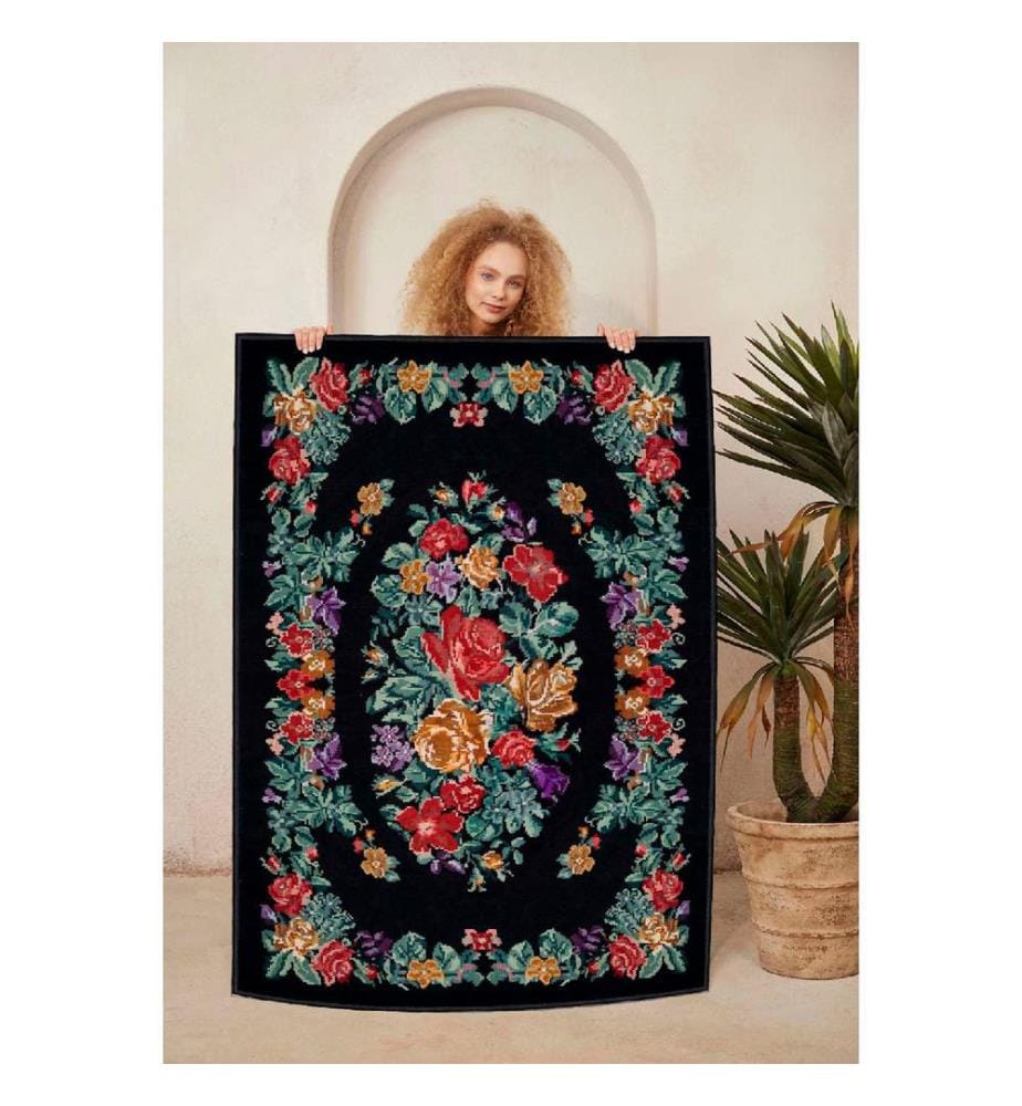 Teppich, Rot, Orange, Grün, Schwarz, 100% Baumwolle, 80 x 50 cm