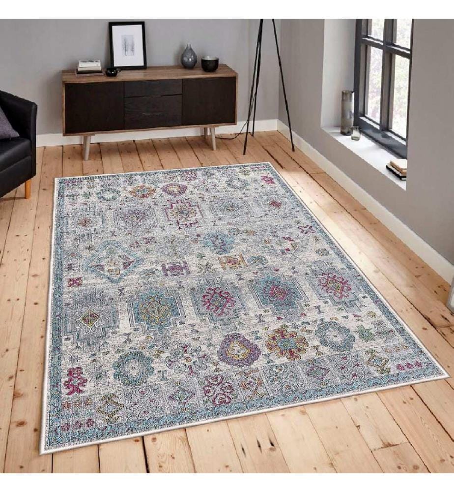 Teppich, Rosa, Blau, Grün, Grau, 100% Baumwolle, 60 x 100 cm