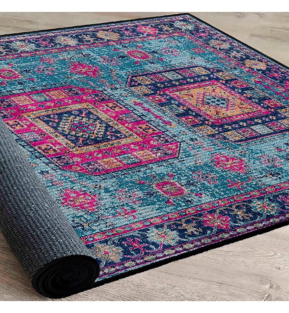 Teppich, Rosa, Orange, Blau, Marineblau, 100% Baumwolle, 60 x 100 cm