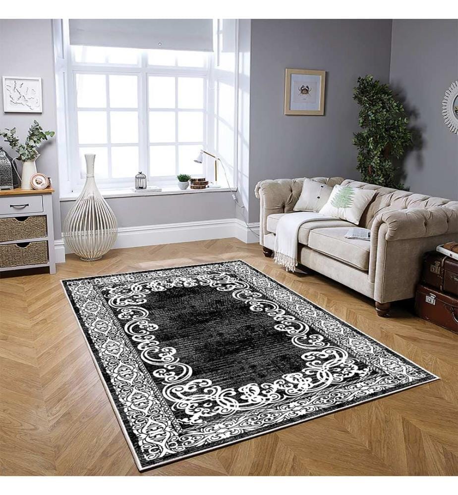 Tappeto, nero, 70% cotone / 30% ciniglia, 80 x 50 cm