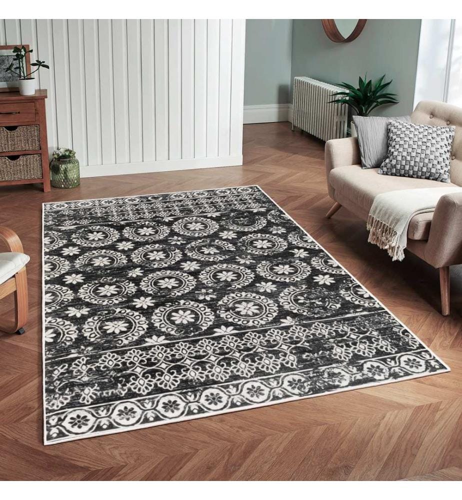 Tappeto, nero, 70% cotone / 30% ciniglia, 80 x 50 cm