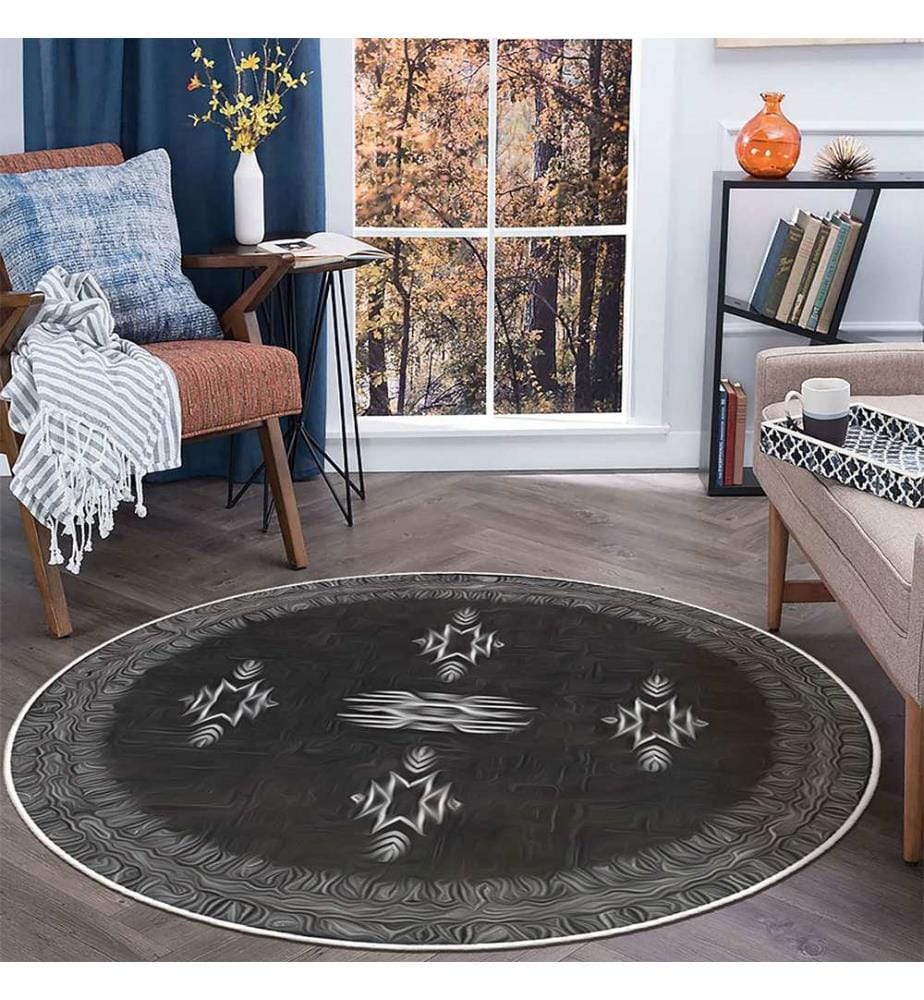 Teppich, Schwarz, 70 % Baumwolle / 30 % Chenille, Durchmesser: 60 cm