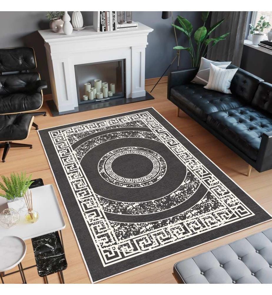 Tappeto, nero, 70% cotone / 30% ciniglia, 80 x 50 cm