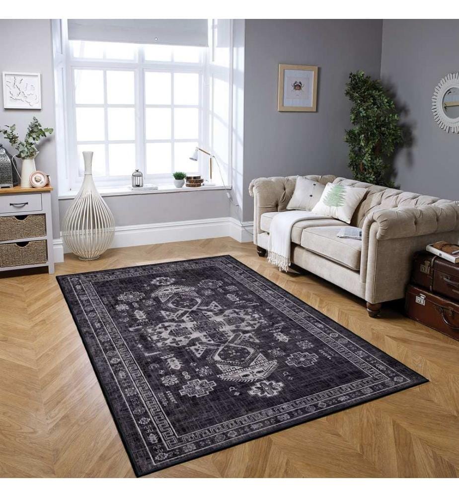 Tappeto, nero, 70% cotone / 30% ciniglia, 80 x 50 cm
