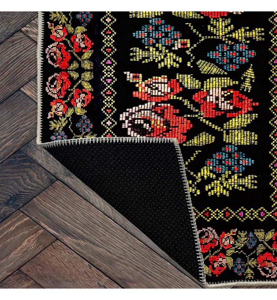 Tappeto, nero, 70% cotone / 30% ciniglia, 80 x 50 cm