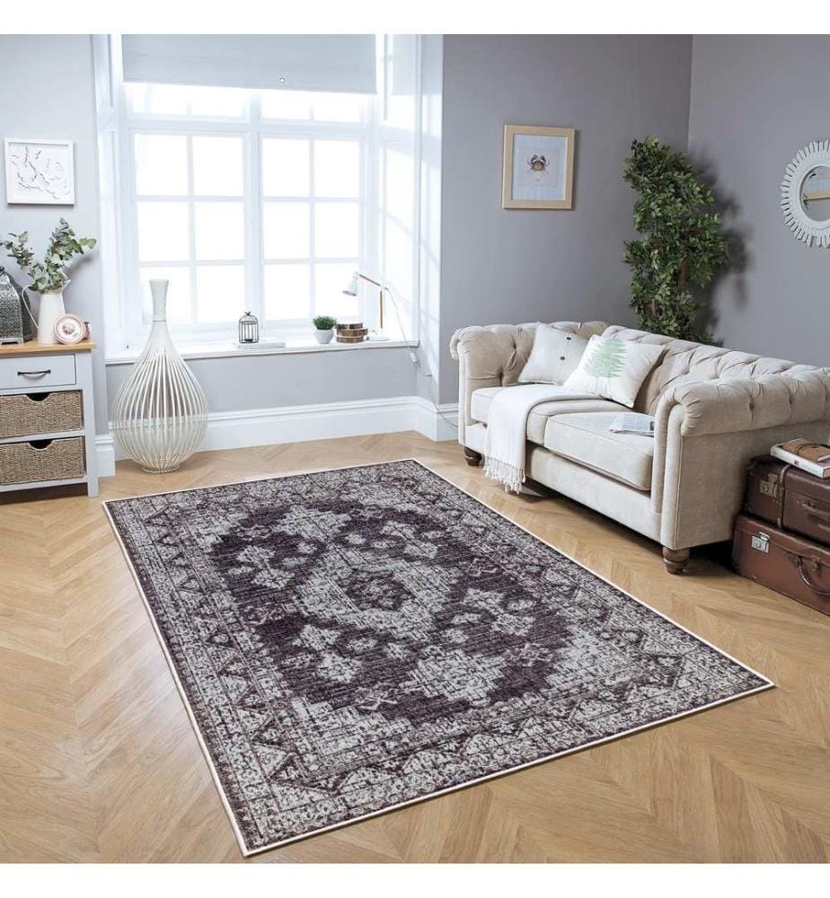 Tappeto, nero, 70% cotone / 30% ciniglia, 80 x 50 cm