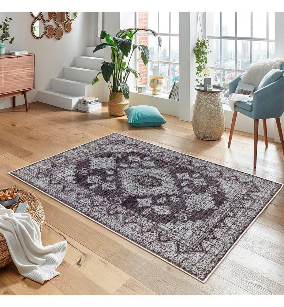 Tappeto, nero, 70% cotone / 30% ciniglia, 80 x 50 cm