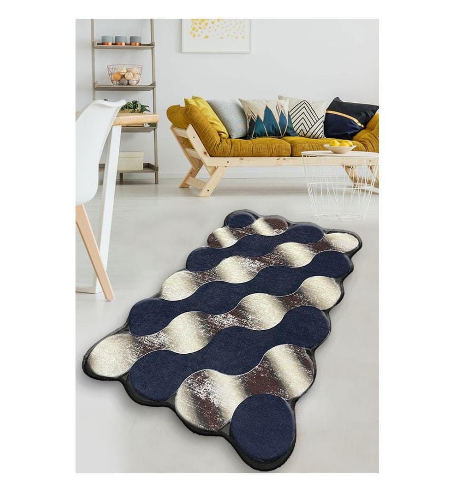 Tappeto, Oro, Blu scuro, Beige, 100% poliestere, 80 x 200 cm