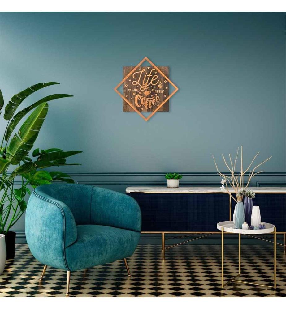 Dekorativer Wandschmuck aus Holz, Walnuss-Kupfer, 50% Holz - 50% Metall