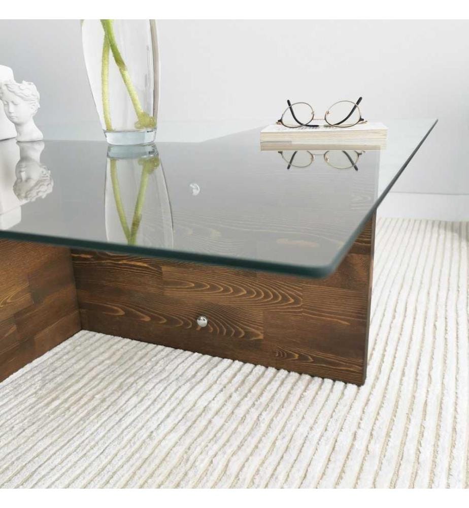 Table basse, noyer, verre trempé