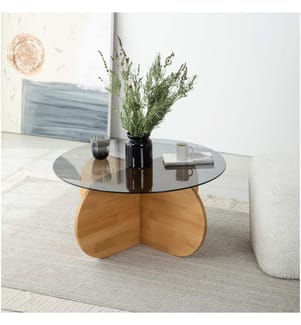 Couchtisch, Eiche, Tischplatte: Gehärtetes Glas, Gestell: Massivholz Kiefer