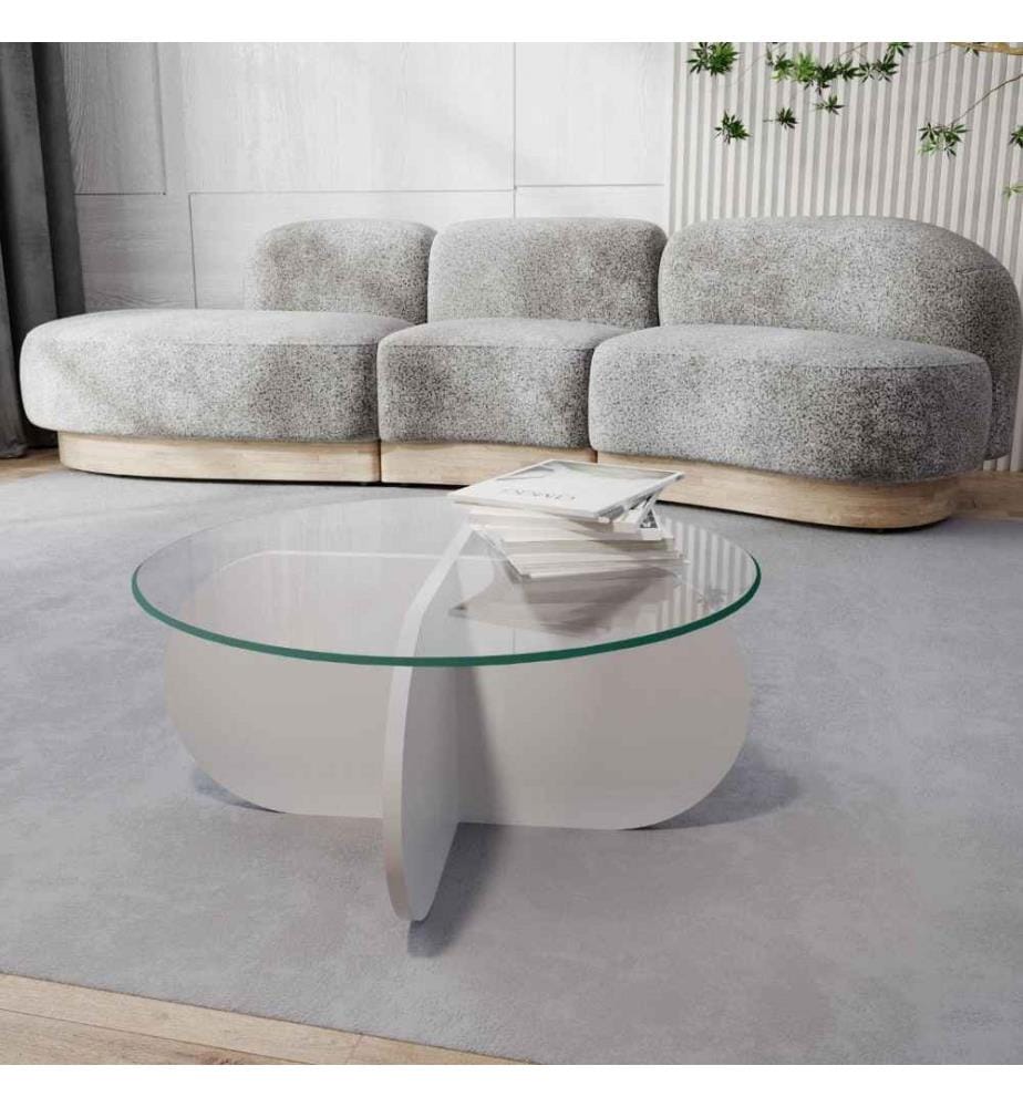 Table basse, blanc, verre trempé, cadre en panneaux de particules mélaminés