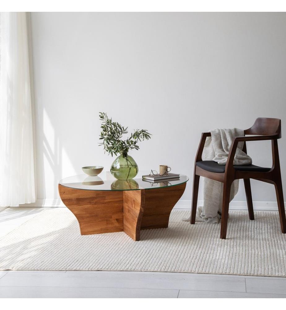 Coffee Table, Chestnut, Tempered Glass , Frame: Solid Wood