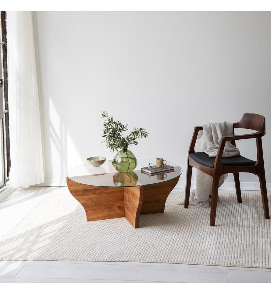 Coffee Table, Chestnut, Tempered Glass , Frame: Solid Wood