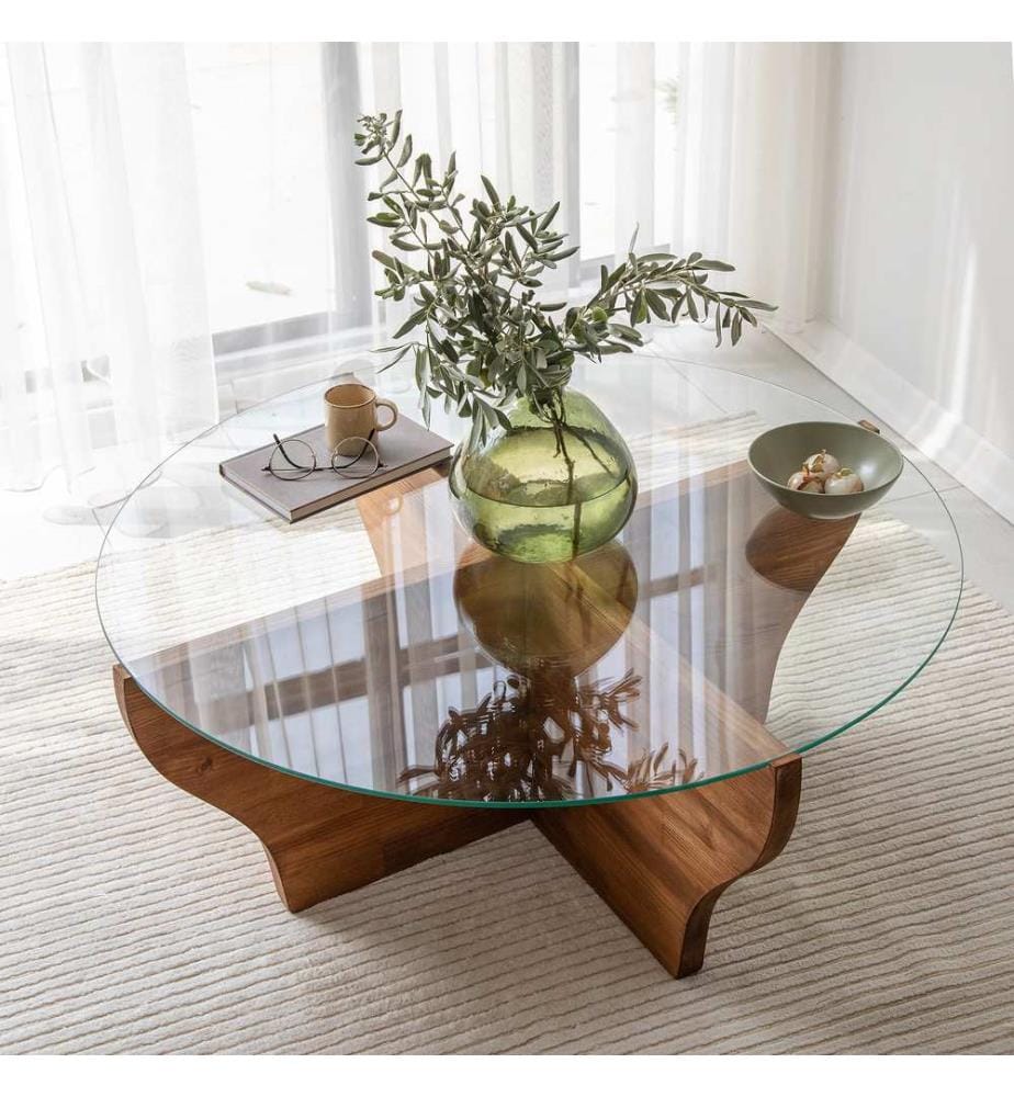 Coffee Table, Chestnut, Tempered Glass , Frame: Solid Wood