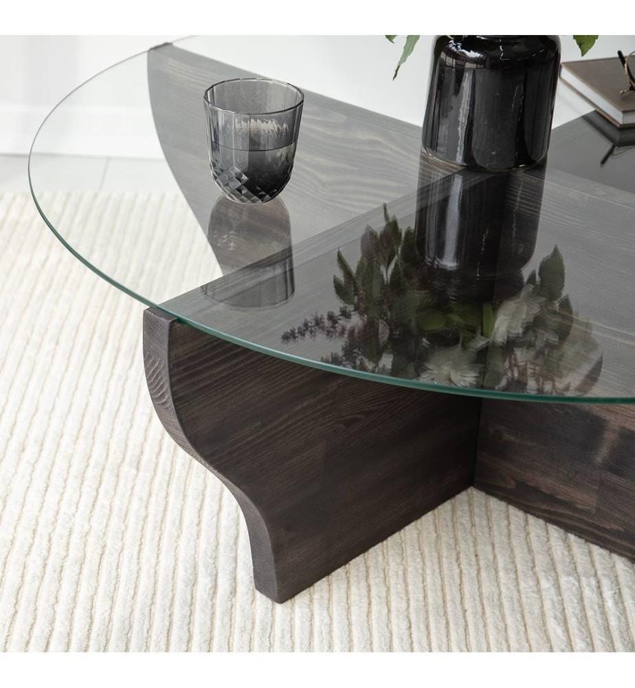 Coffee Table, Anthracite, Tempered Glass , Frame: Solid Wood