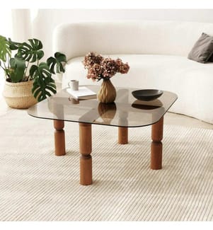 Couchtisch, Walnuss, Bronze, gehärtetes Glas , Gestell: Massivholz