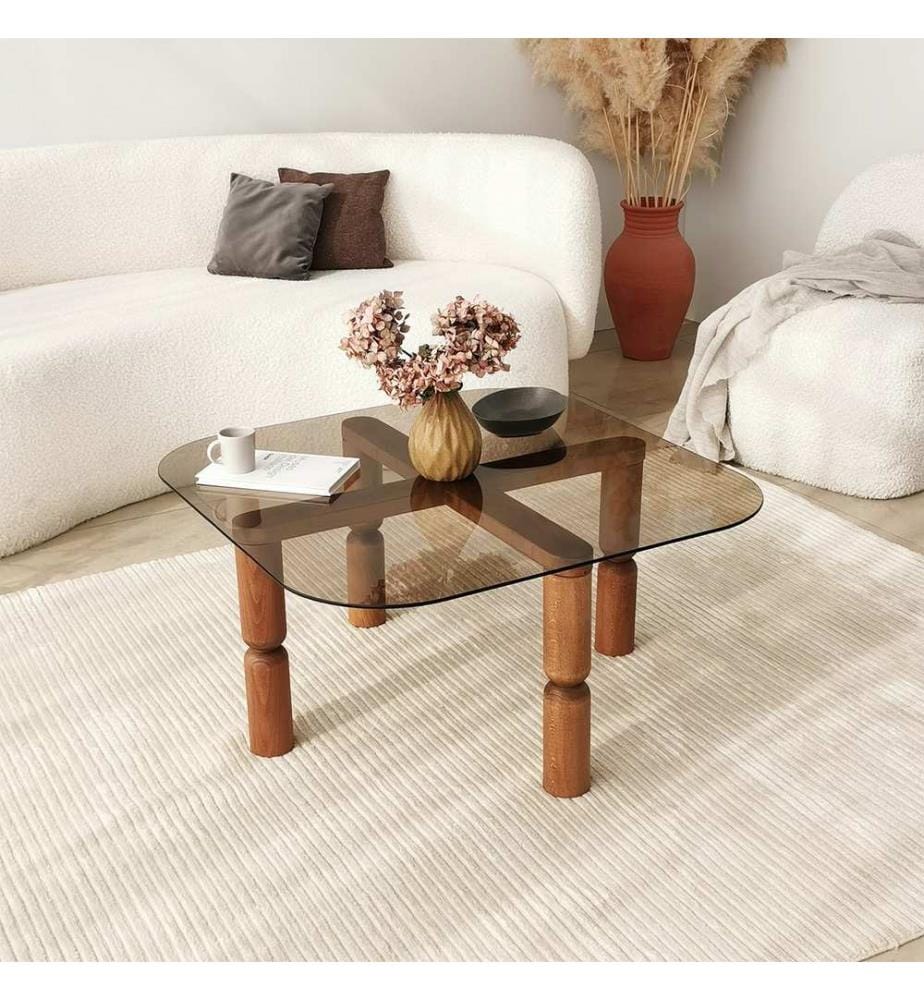 Coffee Table, Walnut, Bronze, Tempered Glass , Frame: Solid Wood