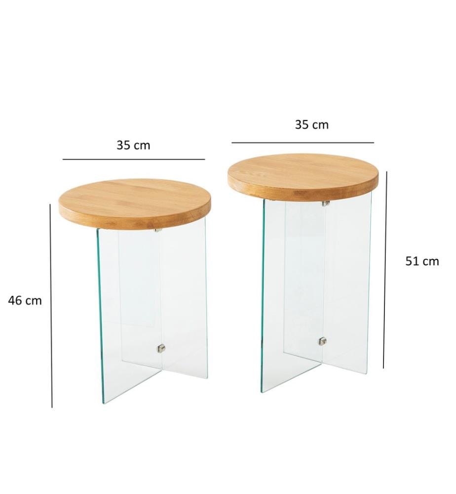 Couchtisch-Set, Eiche, Transparentes, gehärtetes Glas, Rahmen: MDF