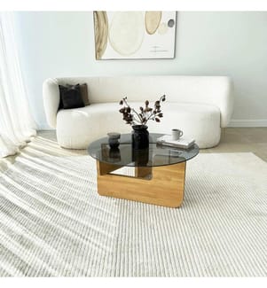 Tavolino, rovere, fumé, 100% VETRO TEMPERATO, struttura: 100% LEGNO MASSELLO
