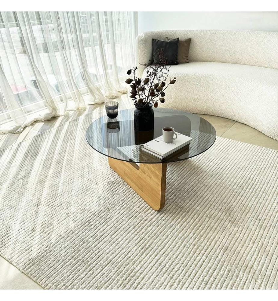 Couchtisch, Eiche, Rauchglas, 100 % TEMPERIERTES GLAS, Gestell: 100 % MASSIVHOLZ