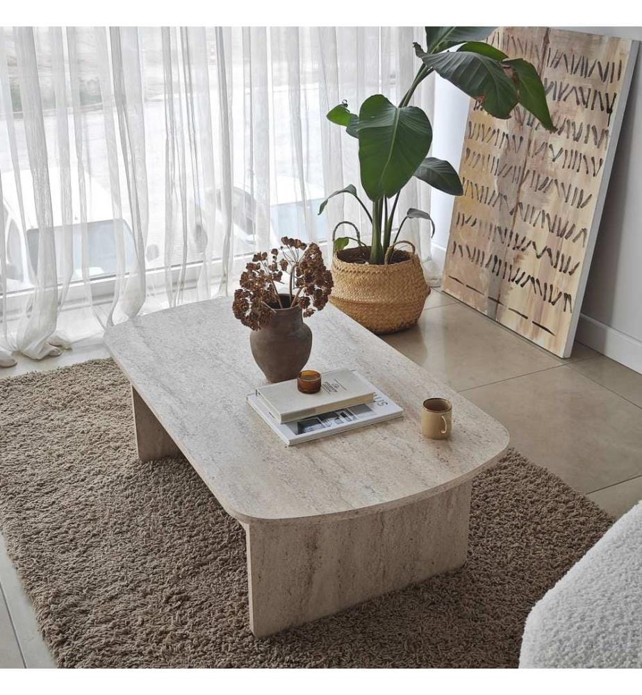 Table basse, travertin, PANNEAU DE PARTICULES 100 % REVÊTU DE MÉLAMINE