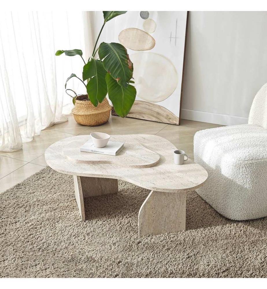 Table basse, travertin, structure : 100 % PANNEAUX DE PARTICULES ENDUITS DE MÉLAMINE