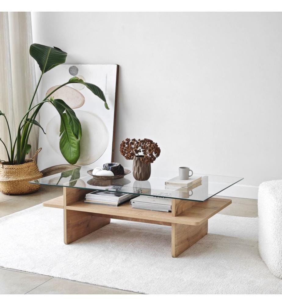 Table basse, saphir, transparent, 100 % VERRE TREMPÉ, structure : 100 % PANNEAUX DE PARTICULES ENDUITS DE MÉLAMINE