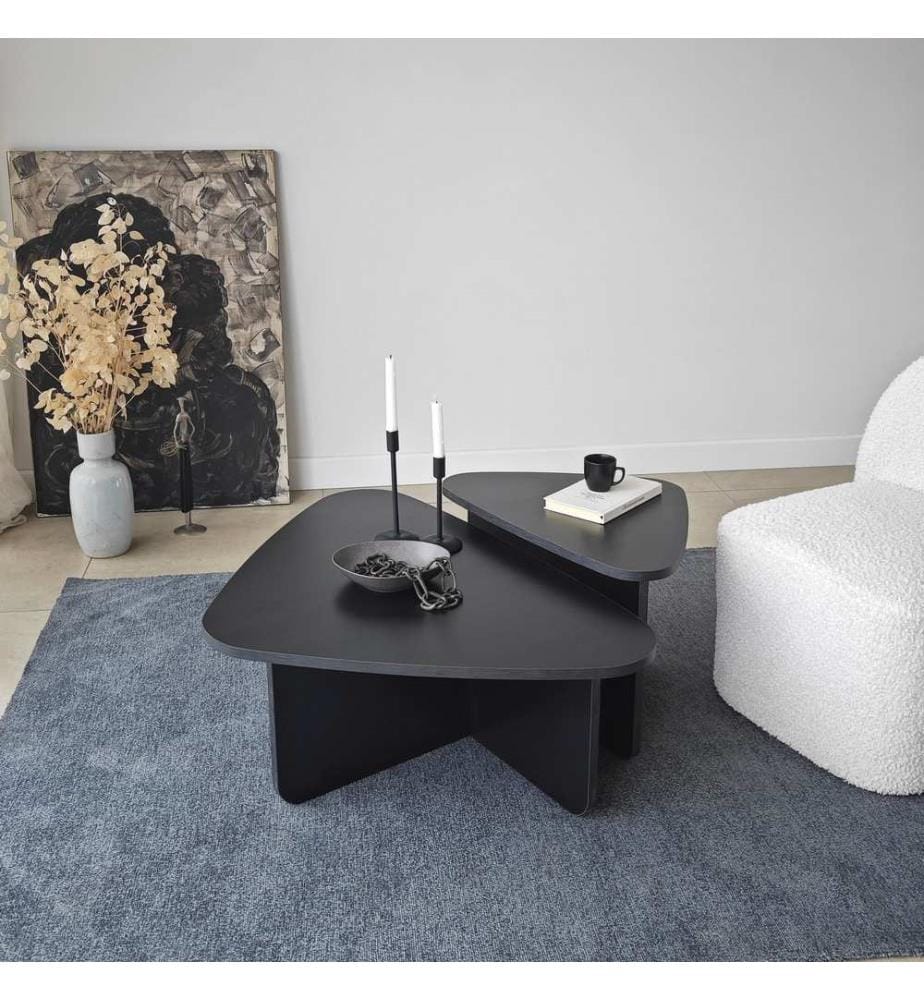 Ensemble de tables basses, noir, structure : 100 % PANNEAUX DE PARTICULES ENDUITS DE MÉLAMINE