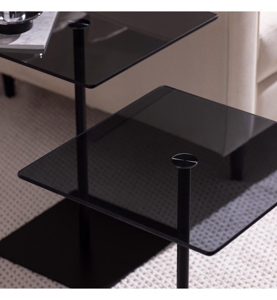 Ensemble de tables basses, noir, fumé, 100 % VERRE TEMPÉRÉ, structure : 100 % PANNEAUX DE PARTICULES ENDUITS DE MÉLAMINE