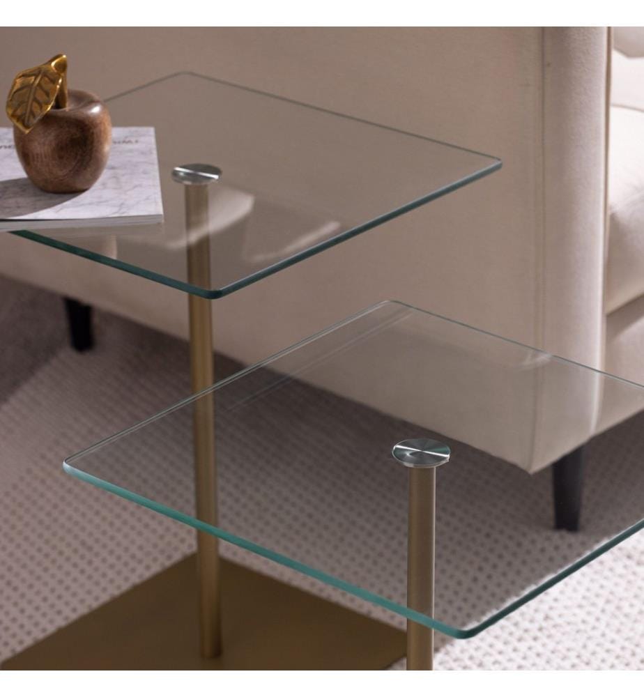 Ensemble de table basse, doré, transparent, 100 % VERRE TEMPÉRÉ, structure : 100 % PANNEAUX DE PARTICULES REVÊTUS DE MÉLAMINE