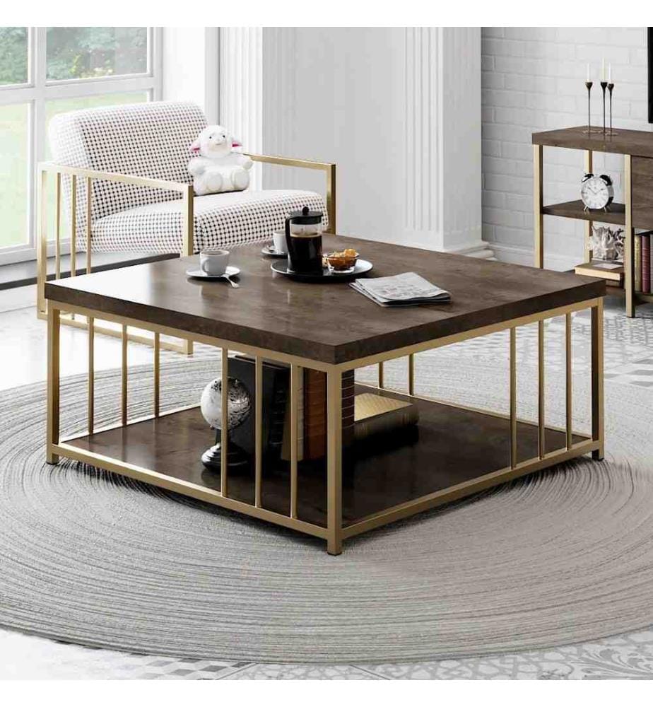 Table basse, noyer, or, panneau de particules mélaminé
