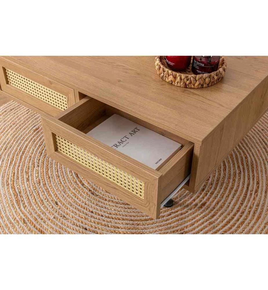 Table basse, naturelle, panneau de particules mélaminé, pieds en métal