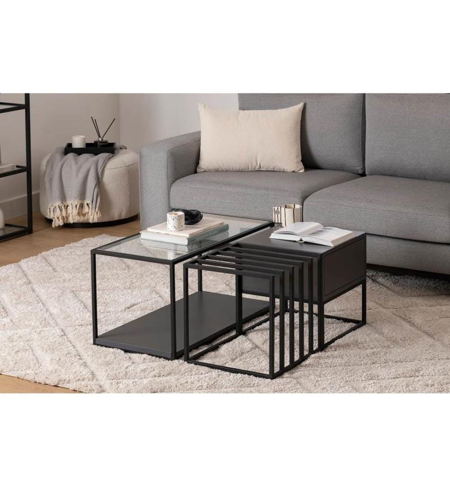 Couchtisch, Schwarz, 100 % MELAMINBESCHICHTETE SPANPLATTE, Metallbeine