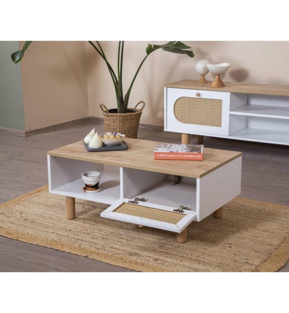 Table basse, blanc, chêne, 100 % PANNEAU DE PARTICULES DE BOIS ENDUIT DE MÉLAMINE