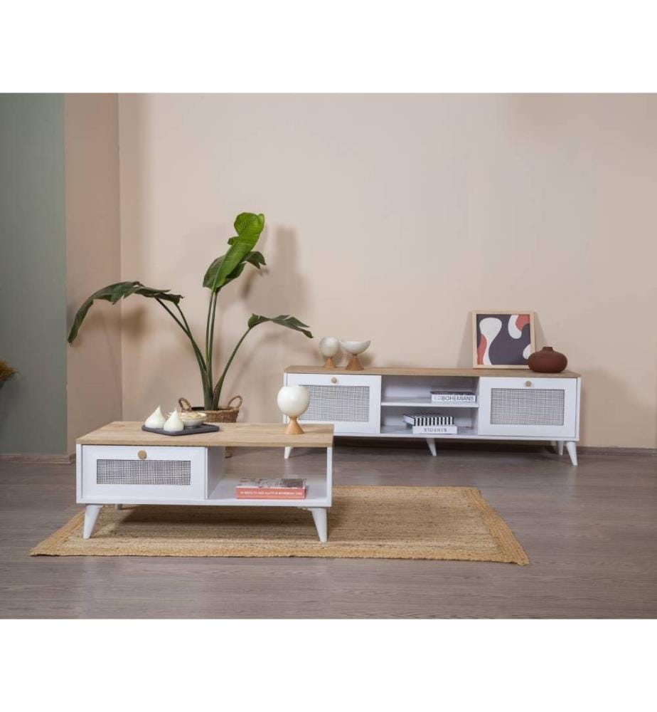 Table basse, blanc, chêne, 100 % PANNEAU DE PARTICULES DE BOIS ENDUIT DE MÉLAMINE