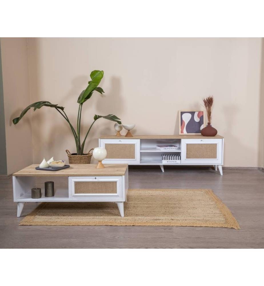 Table basse, blanc, chêne, 100 % PANNEAU DE PARTICULES DE BOIS ENDUIT DE MÉLAMINE