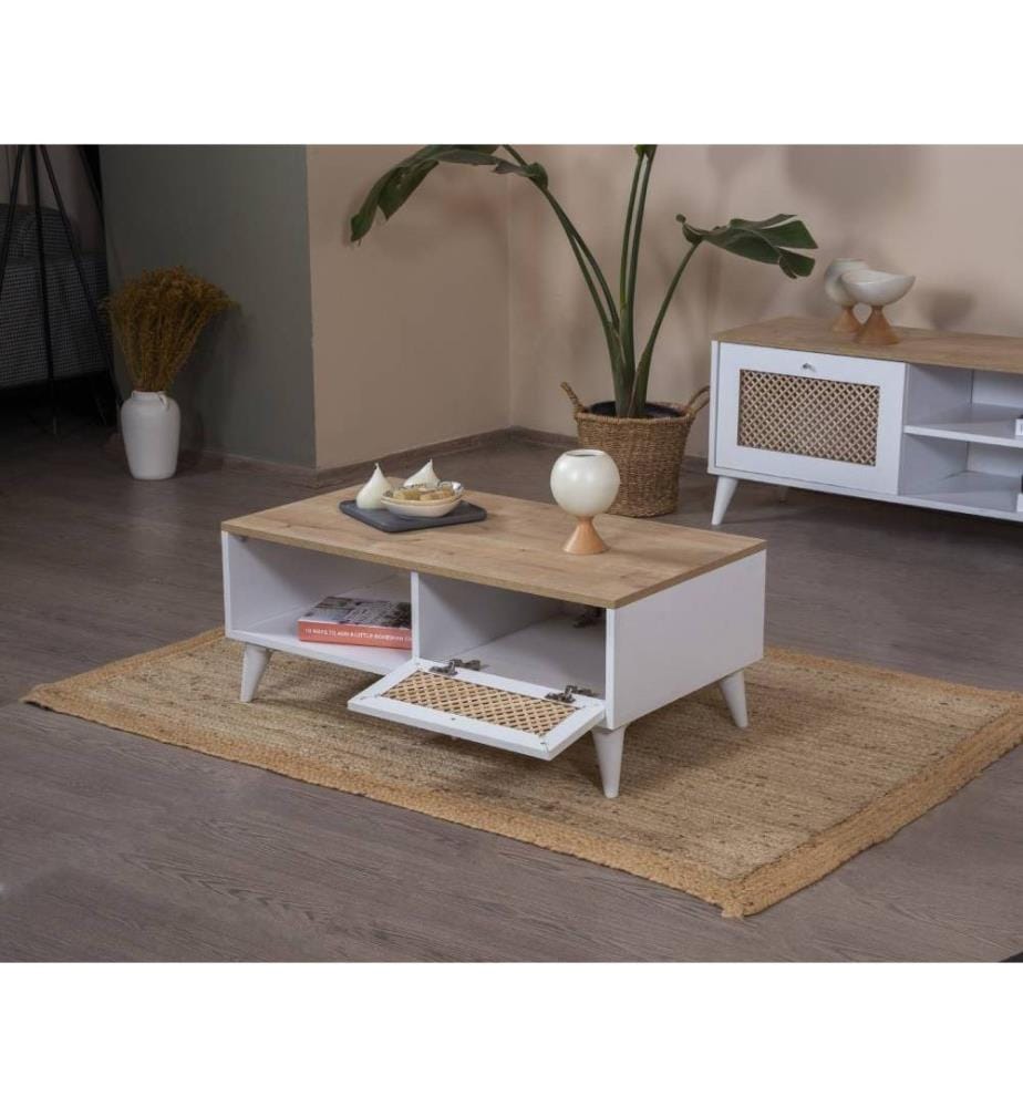 Table basse, blanc, chêne, 100 % PANNEAU DE PARTICULES DE BOIS ENDUIT DE MÉLAMINE