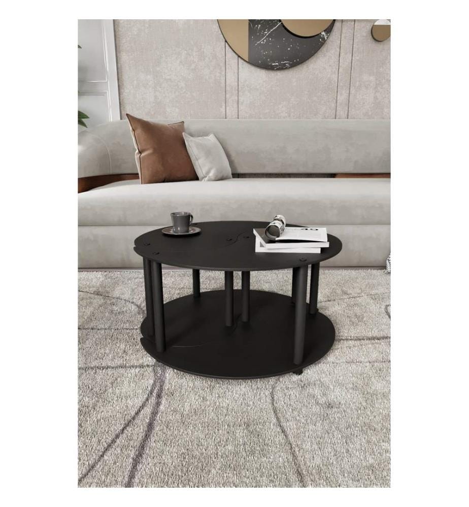 Couchtisch-Set, schwarz, 100 % MDF, Holzbeine