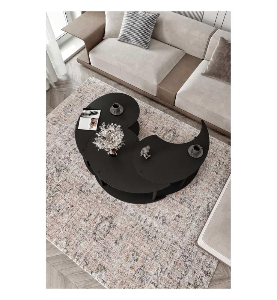 Couchtisch-Set, schwarz, 100 % MDF, Holzbeine