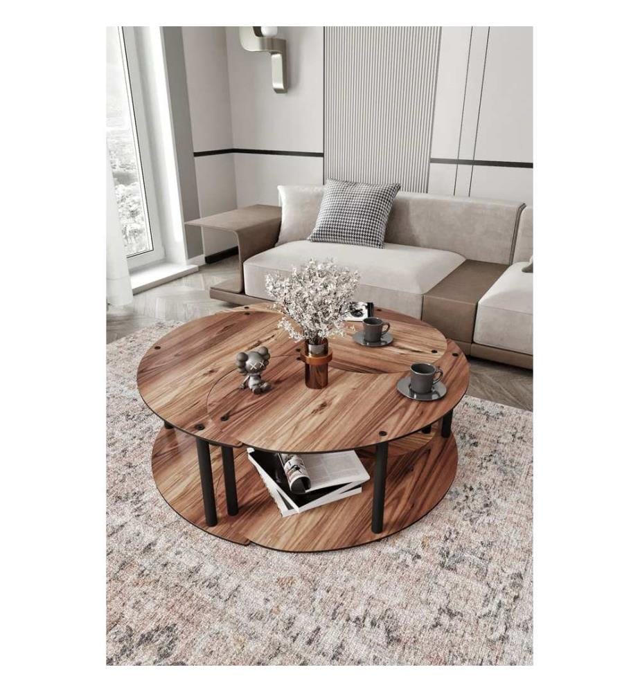 Couchtisch-Set, Walnuss, 100 % MDF, Holzbeine