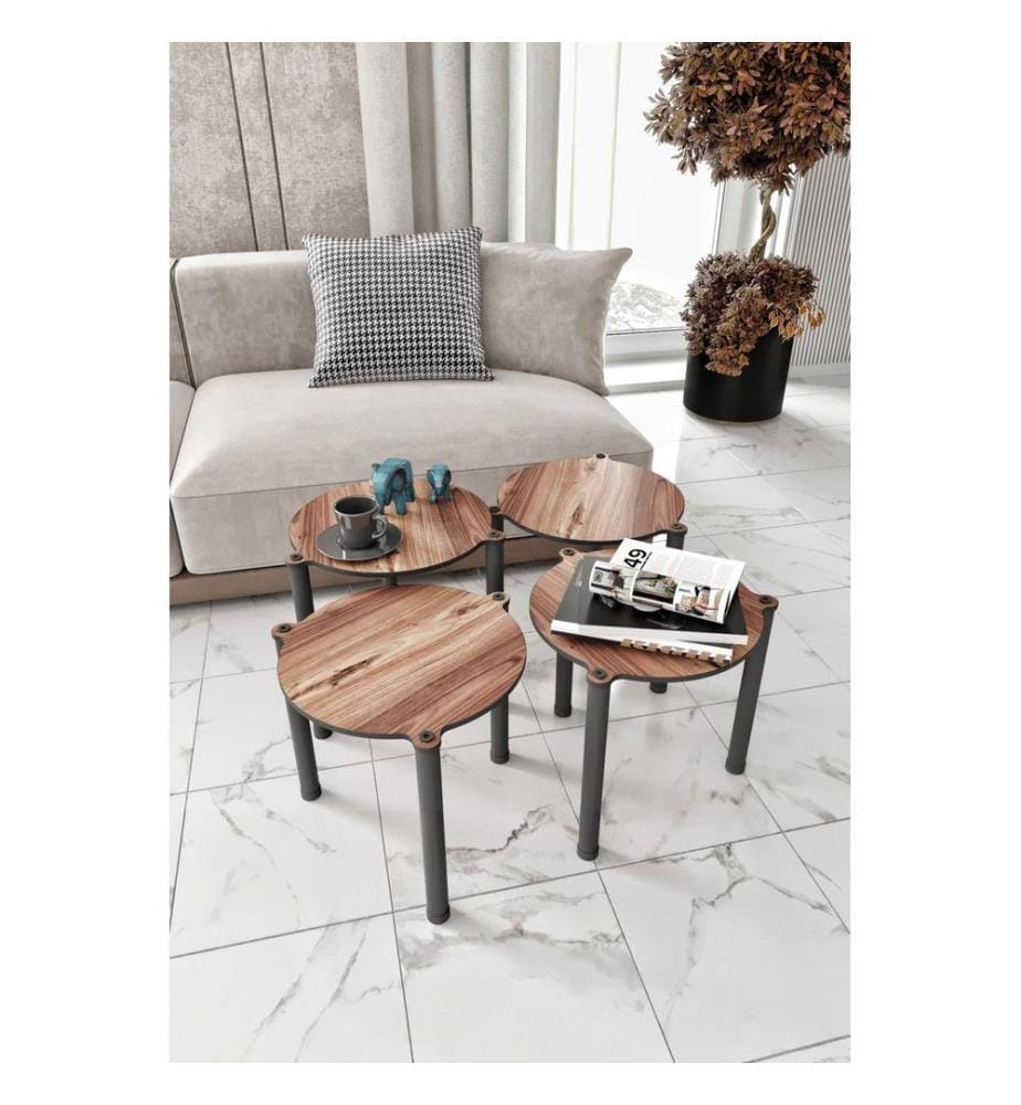 Nesttisch, 4 Stück, Walnuss, 100 % MDF, Holzbeine