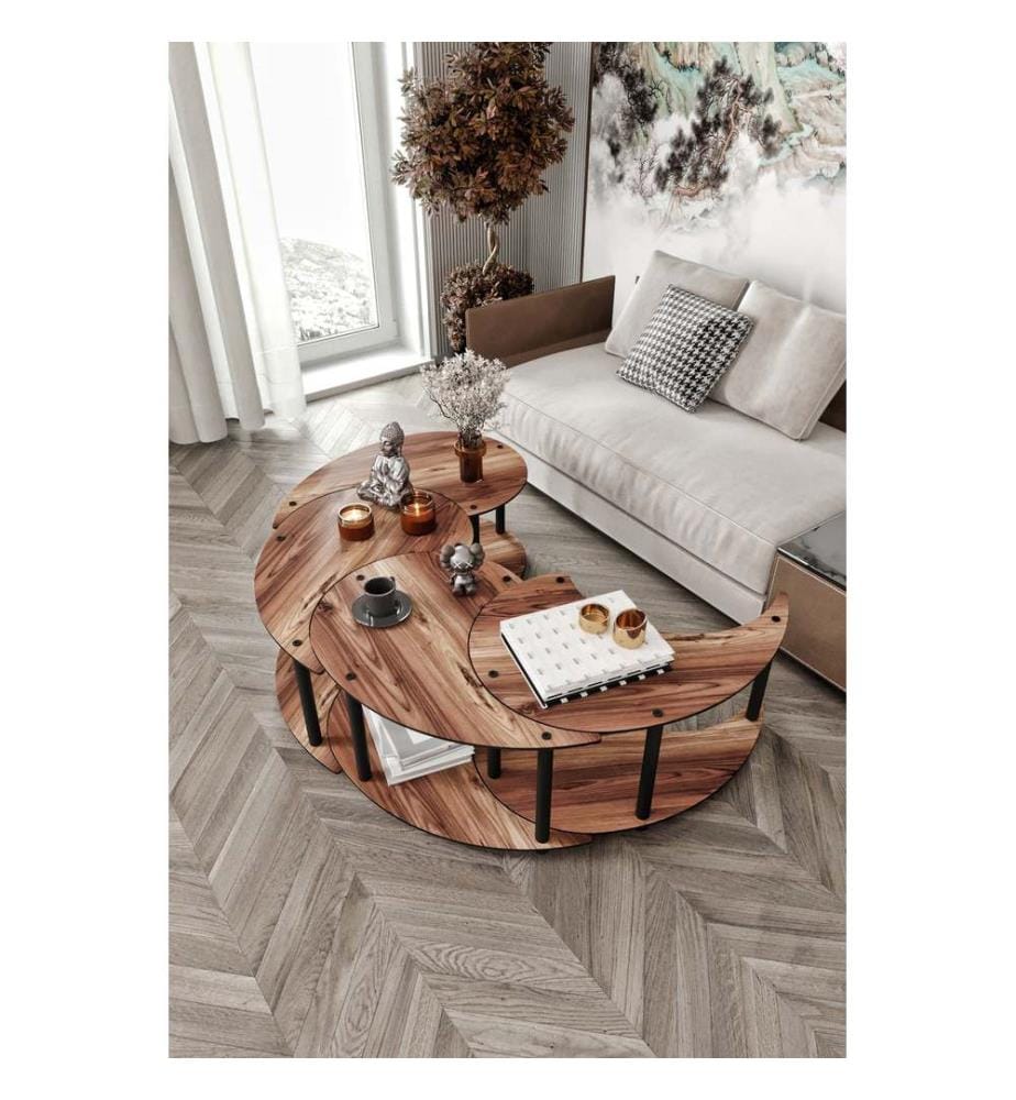 Couchtisch-Set, Walnuss, 100 % MDF, Holzbeine