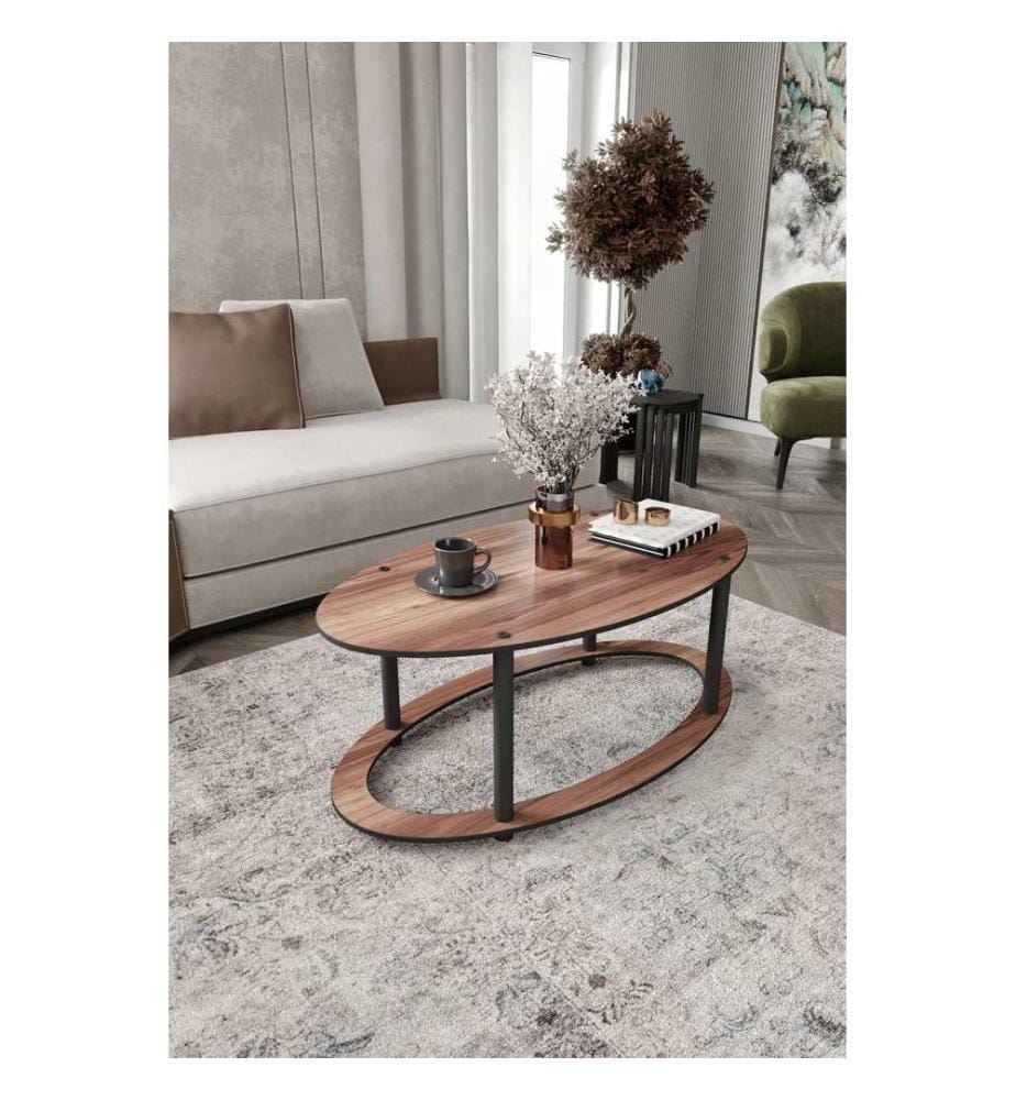 Couchtisch, Walnuss, 100 % MDF, Holzbeine