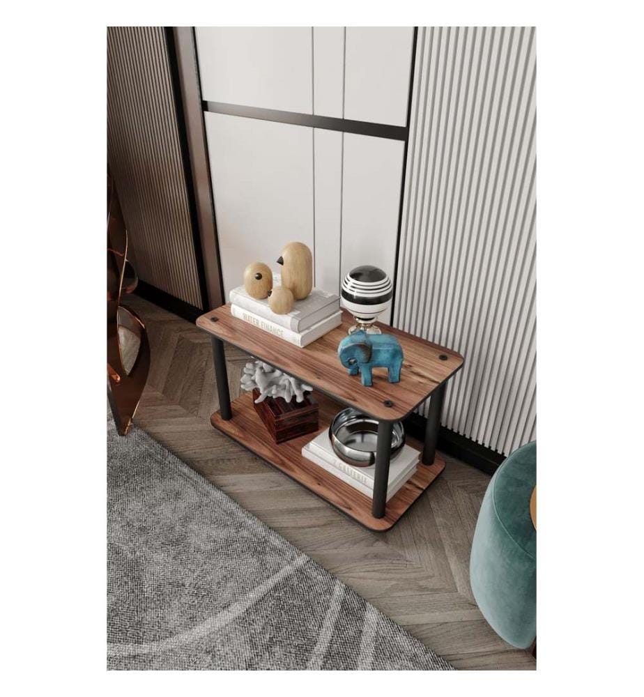 Table basse, noyer, 100 % MDF, pieds en bois