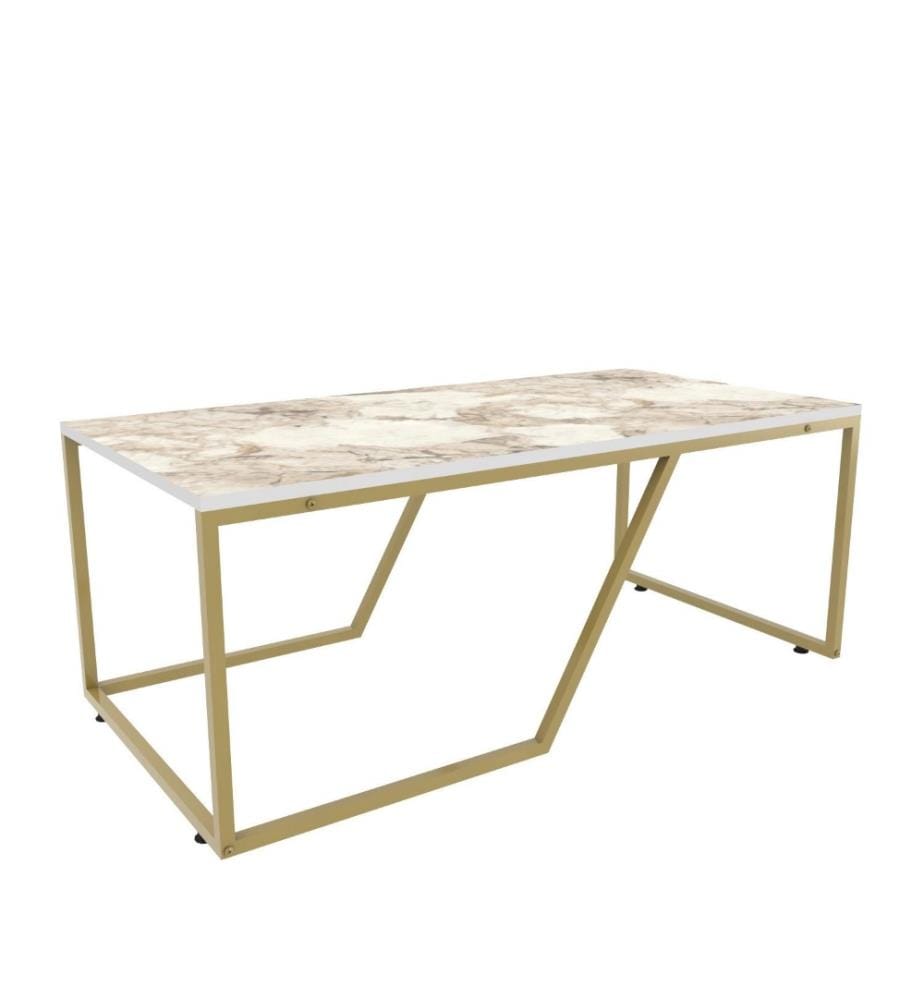 Table basse, blanc, or, panneau de particules mélaminé