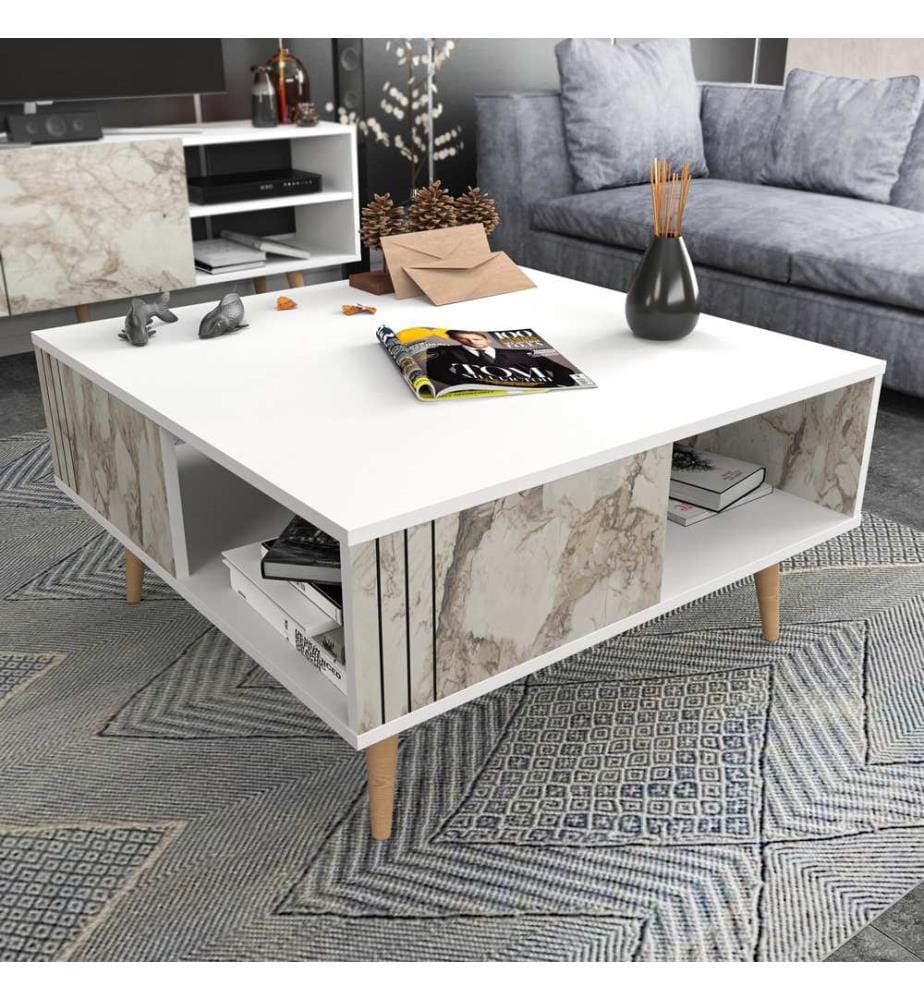 Table basse, blanc, panneau de particules mélaminé